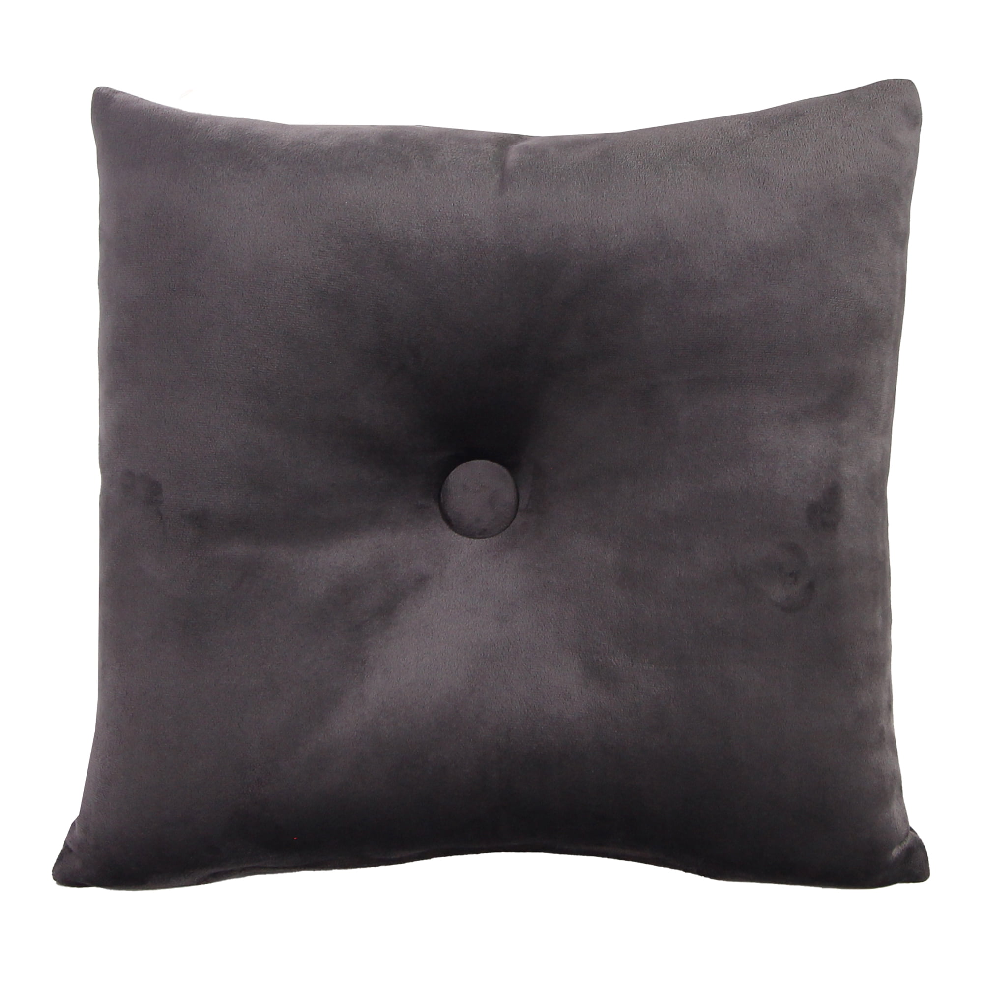Jordan Manufacturing 16" x 16" Dark Gray Solid Square Tufted Decorative Throw Pillow with Fabric Button