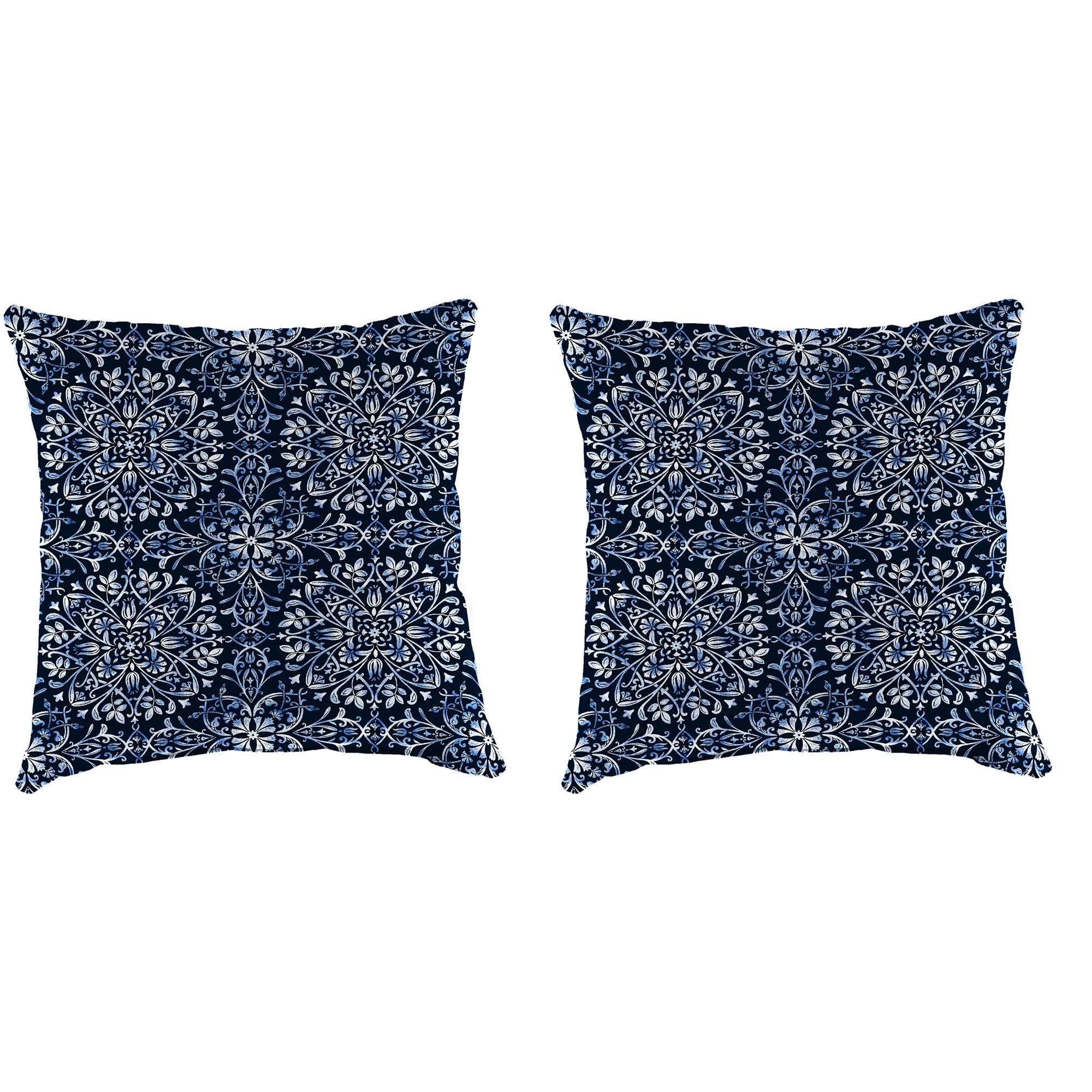 Dresden Midnight Navy Damask Square Outdoor Throw Pillow Set