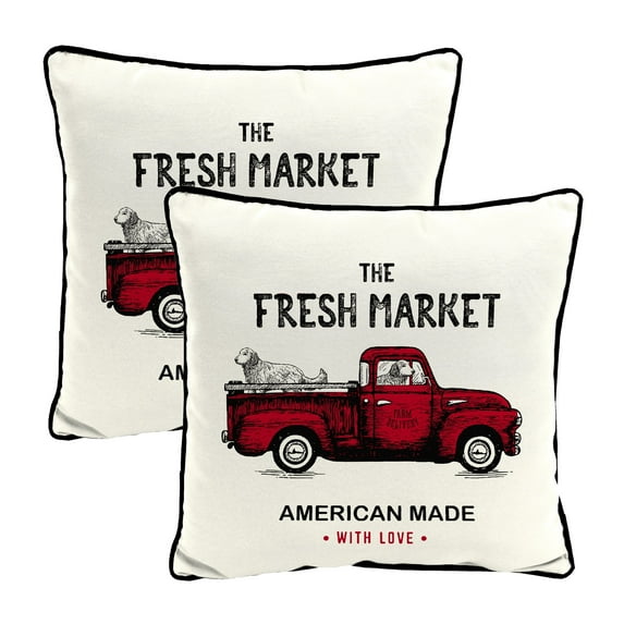 Jordan Manufacturing 16" x 16" Fresh Market Cream Truck Square Outdoor Throw Pillow with Welt (2 Pack)