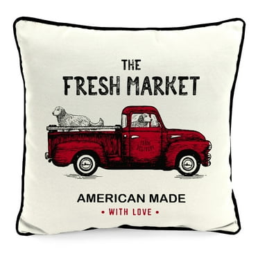 Jordan Manufacturing 16" x 16" Fresh Market Cream Truck Square Outdoor Throw Pillow with Welt