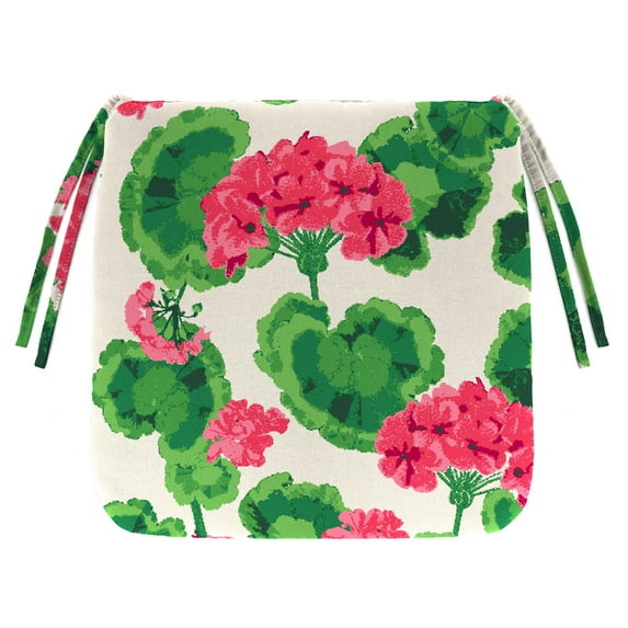 Jordan Manufacturing 16" x 16" Geranium Multicolor Floral Square Outdoor Chair Pad Seat Cushion with Ties