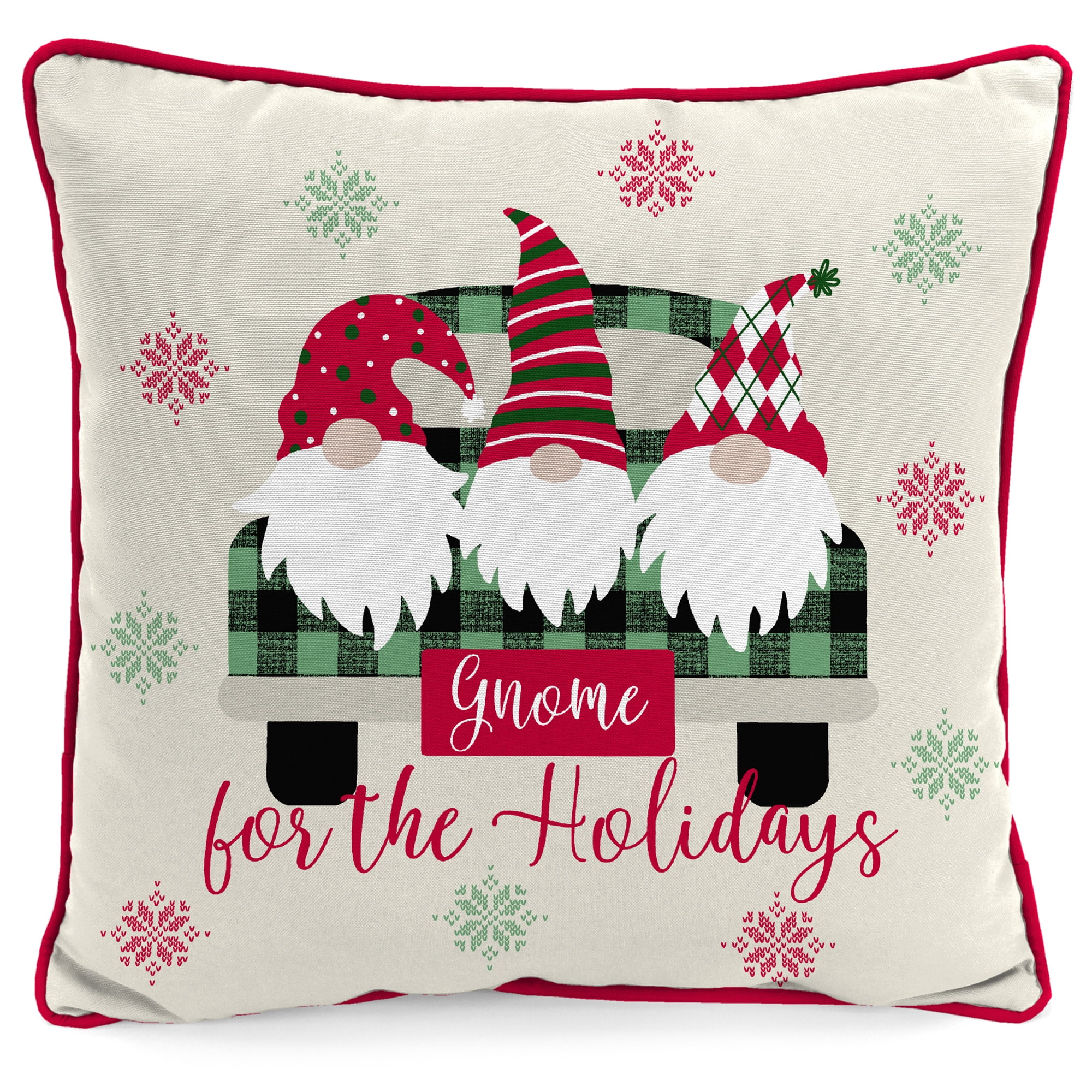 Gnome for the Holidays Red and White Reversible Outdoor Throw Pillow