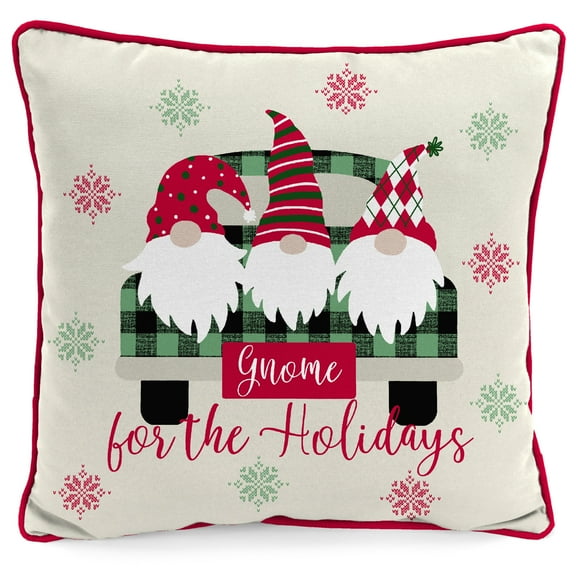 Jordan Manufacturing 16" x 16" Gnome For the Holidays Natural and Snowflakes Red Novelty Reversible Square Outdoor Throw Pillow with Welt
