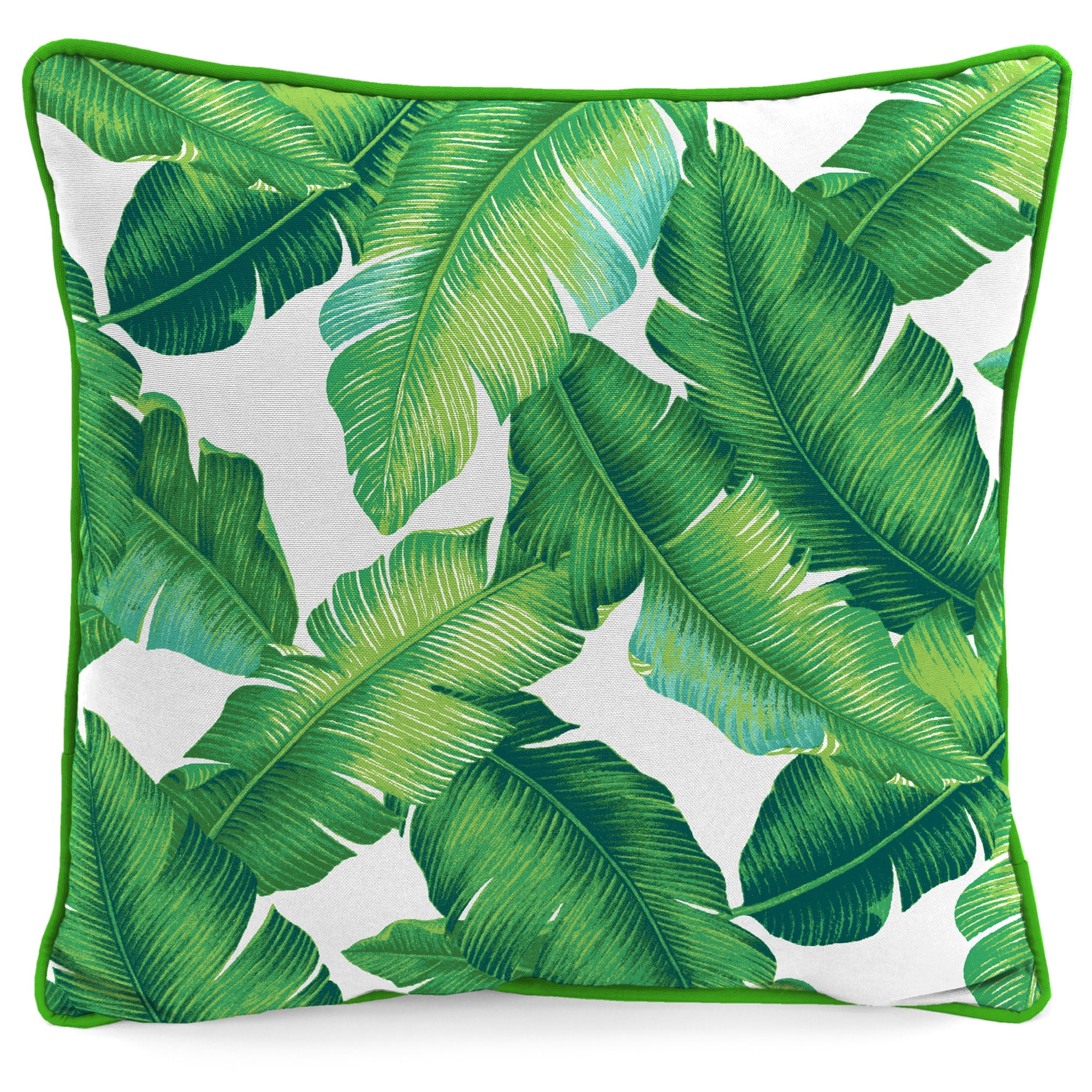 Jordan Manufacturing 16" x 16" Green Palm Leaves Square Outdoor Throw Pillow with Welt