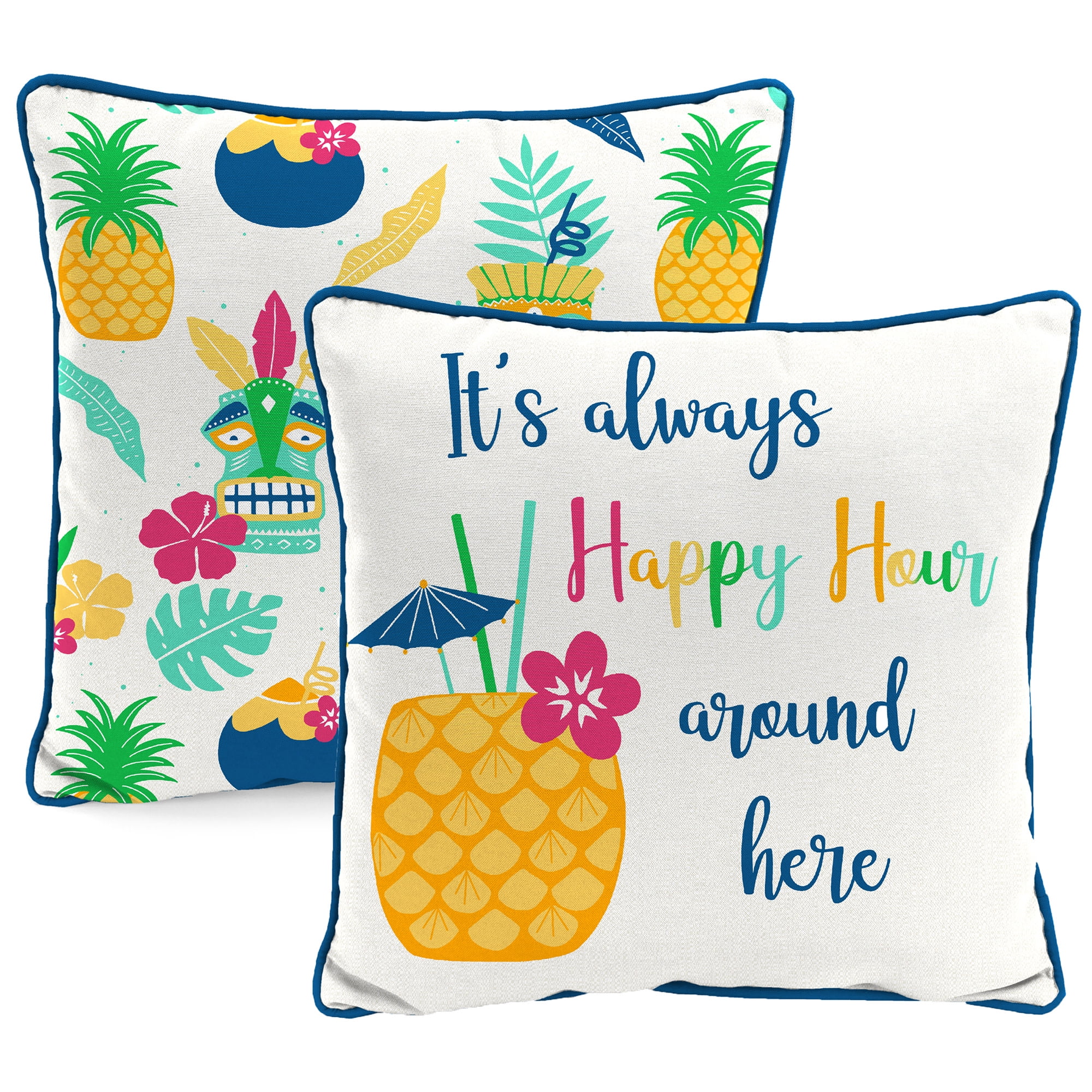 Happy Hour Cream and Multicolor Square Outdoor Throw Pillow