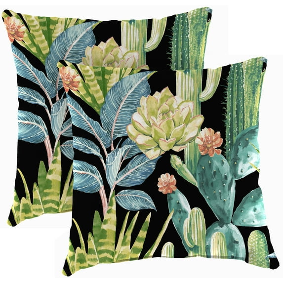 Jordan Manufacturing 16" x 16" Hatteras Ebony Black Floral Square Outdoor Throw Pillow (2 Pack)