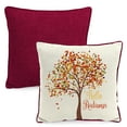 thumbnail image 1 of Jordan Manufacturing 16" x 16" Hello Autumn Cream Tree and Merlot Solid Reversible Square Outdoor Throw Pillow with Welt, 1 of 12