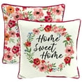 thumbnail image 1 of Jordan Manufacturing 16" x 16" Home Sweet Home Cream Novelty and Red Floral Reversible Square Outdoor Throw Pillow with Welt, 1 of 13