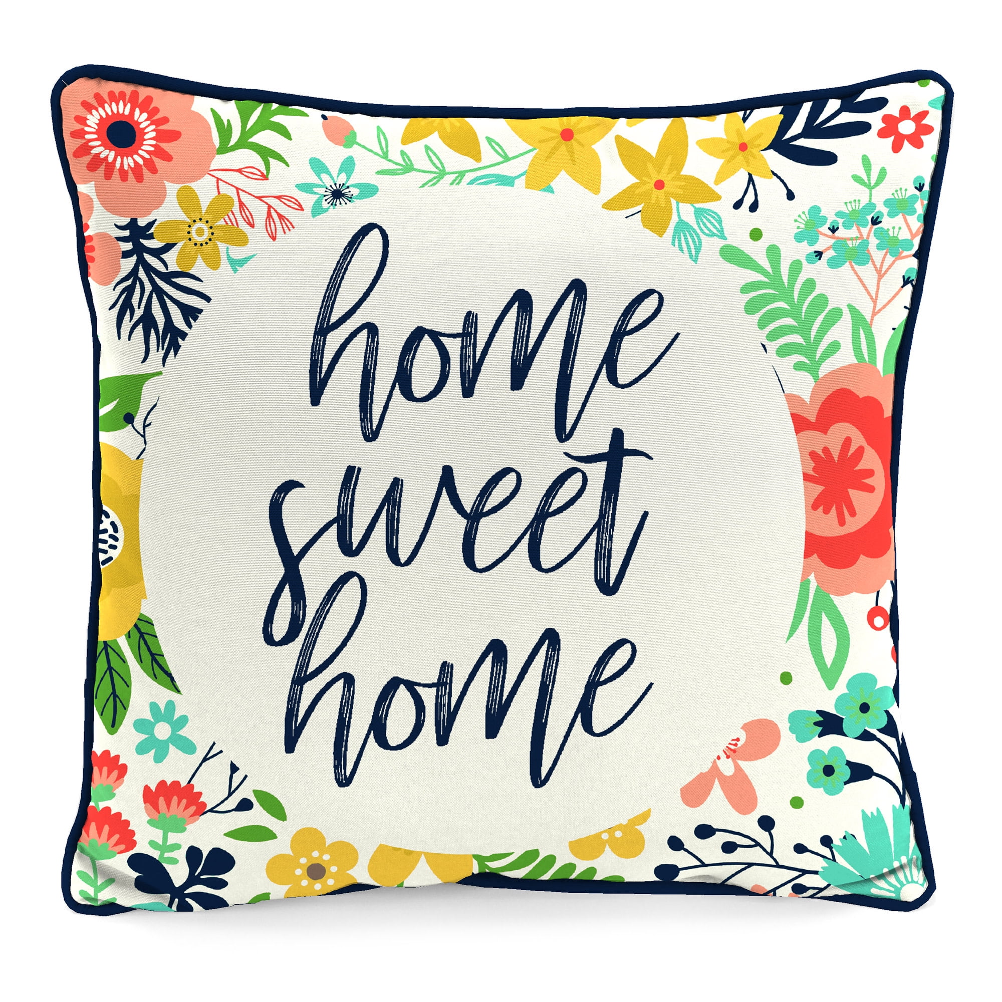 Jordan Manufacturing 16" x 16" Home Sweet Home Multicolor Floral Square Outdoor Throw Pillow with Welt