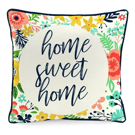 Jordan Manufacturing 16" x 16" Home Sweet Home Multicolor Floral Square Outdoor Throw Pillow with Welt