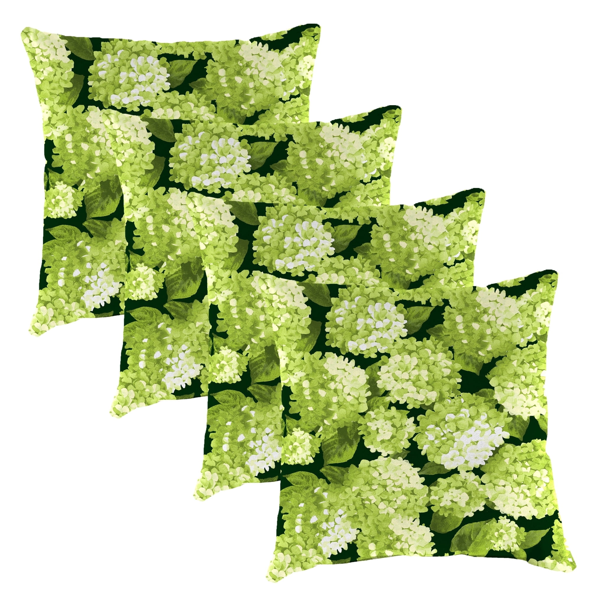 Jordan Manufacturing 16" x 16" Hydrangea Forest Green Forest Green Floral Square Outdoor Throw Pillow (4 Pack)
