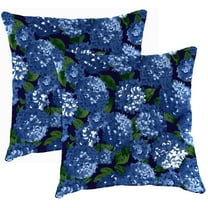 Jordan Manufacturing 16" x 16" Hydrangea Midnight Navy Floral Square Outdoor Throw Pillow (2 Pack)
