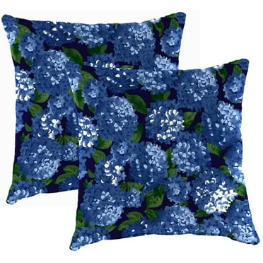 Jordan Manufacturing 16" x 16" Hydrangea Midnight Navy Floral Square Outdoor Throw Pillow (2 Pack)