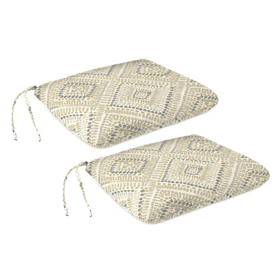 Jordan Manufacturing 16" x 16" Joli Scorn Beige Ikat Square Outdoor Chair Pad Seat Cushion with Ties (2 Pack)