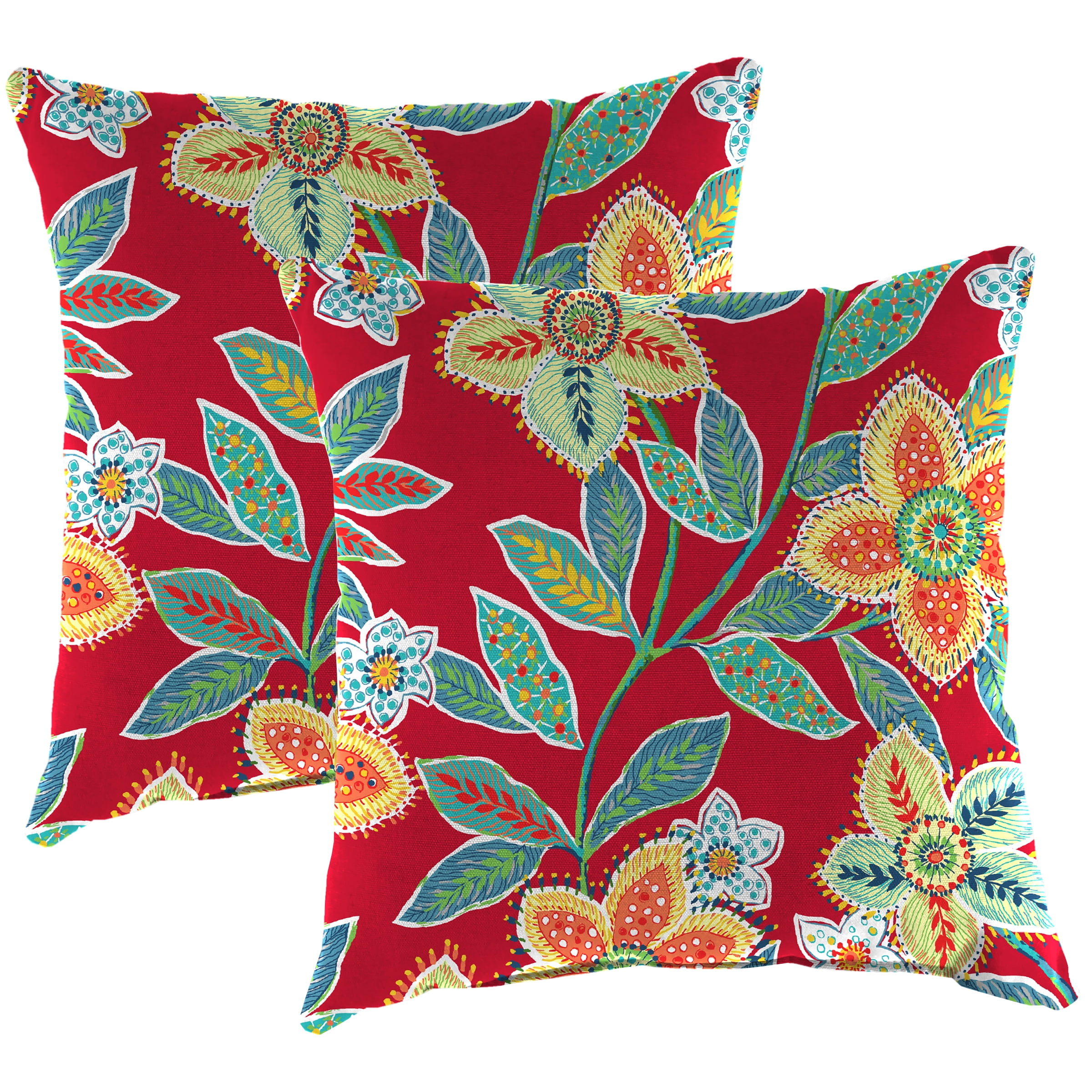 Jordan Manufacturing 16" x 16" Leathra Red Floral Square Outdoor Throw Pillow (2 Pack)