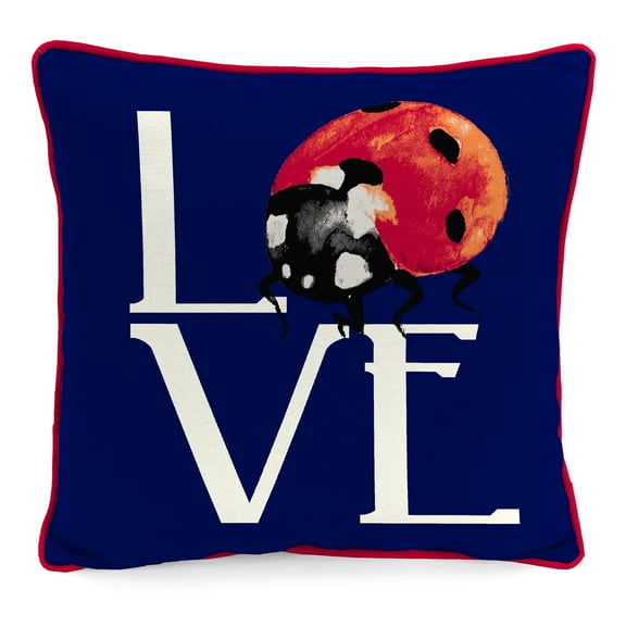 Jordan Manufacturing 16" x 16" Love Ladybug Navy Novelty Square Outdoor Throw Pillow with Welt