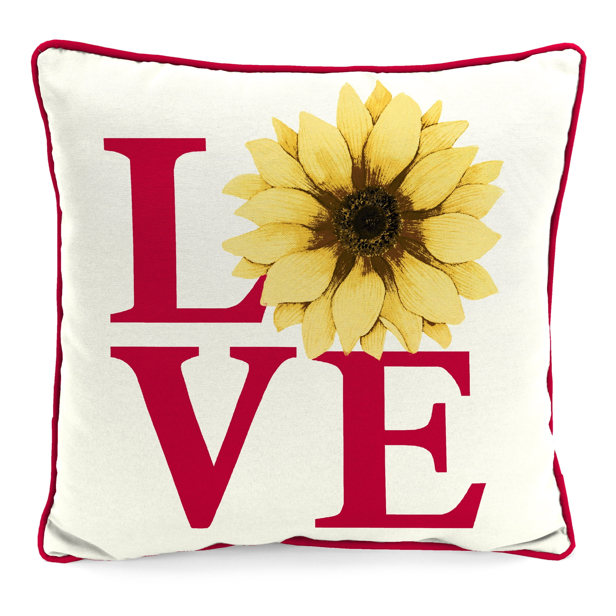 Jordan Manufacturing 16" x 16" Love Sunflower Cream Novelty Square Outdoor Throw Pillow with Welt