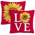 thumbnail image 1 of Jordan Manufacturing 16" x 16" Love Sunflower Red Novelty and Floral Reversible Square Outdoor Throw Pillow with Welt (2 Pack), 1 of 12