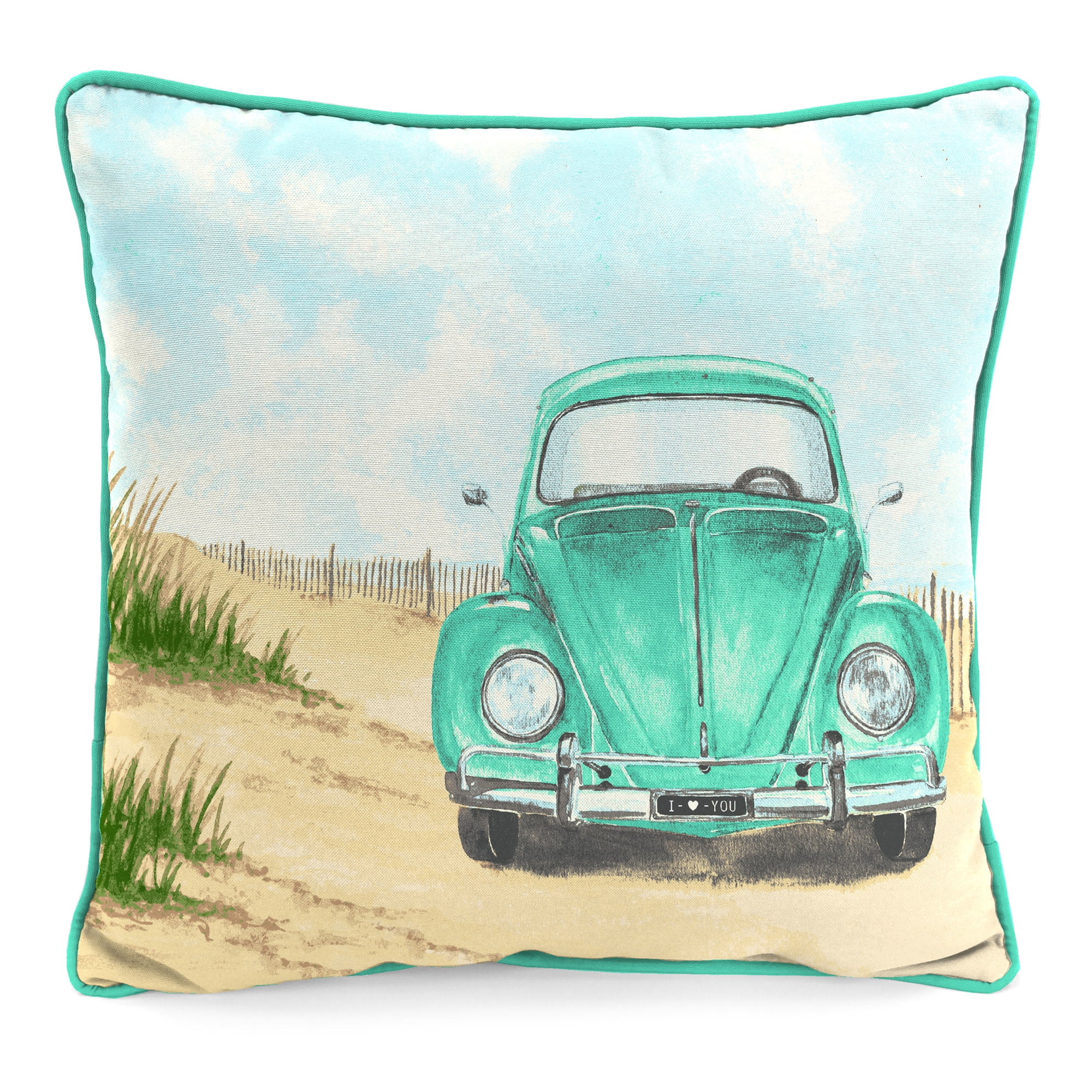Jordan Manufacturing 16" x 16" Lovebug Multicolor Novelty Square Outdoor Throw Pillow with Welt