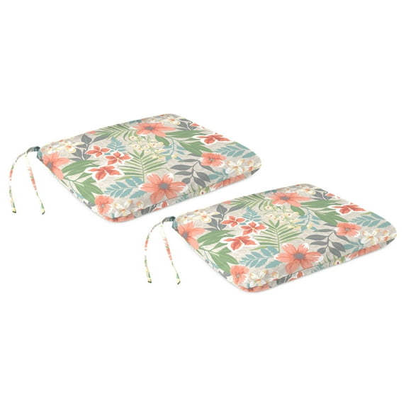 Jordan Manufacturing 16" x 16" Menda Tearose Multicolor Floral Square Outdoor Chair Pad Seat Cushion with Ties (2 Pack)