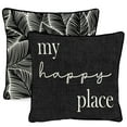 thumbnail image 1 of Jordan Manufacturing 16" x 16" My Happy Place Black Novelty and Leaves Reversible Square Outdoor Throw Pillow, 1 of 13