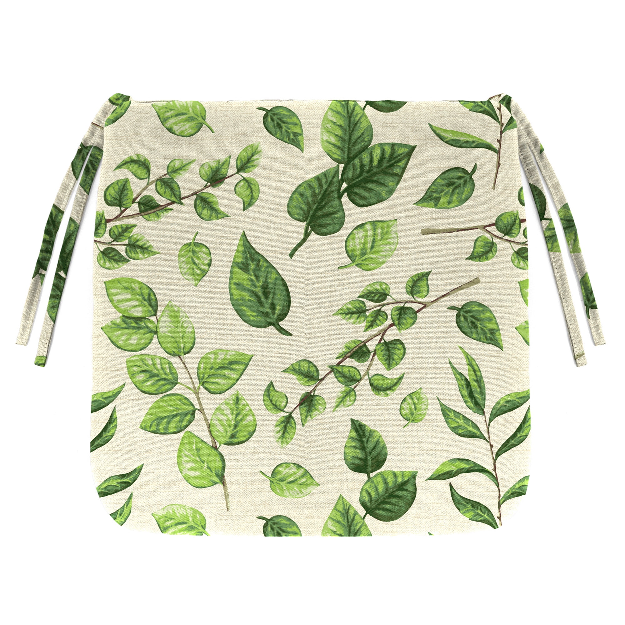 Jordan Manufacturing 16" x 16" Natik Aloe Green Leaves Square Outdoor Chair Pad Seat Cushion with Ties