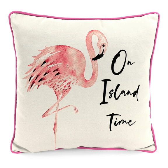 Jordan Manufacturing 16" x 16" On Island Time Flamingo Cream Bird Square Outdoor Throw Pillow with Welt