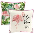 thumbnail image 1 of Jordan Manufacturing 16" x 16" On Island Time Flamingo Cream Novelty and Multicolor Leaves Reversible Square Outdoor Throw Pillow, 1 of 10