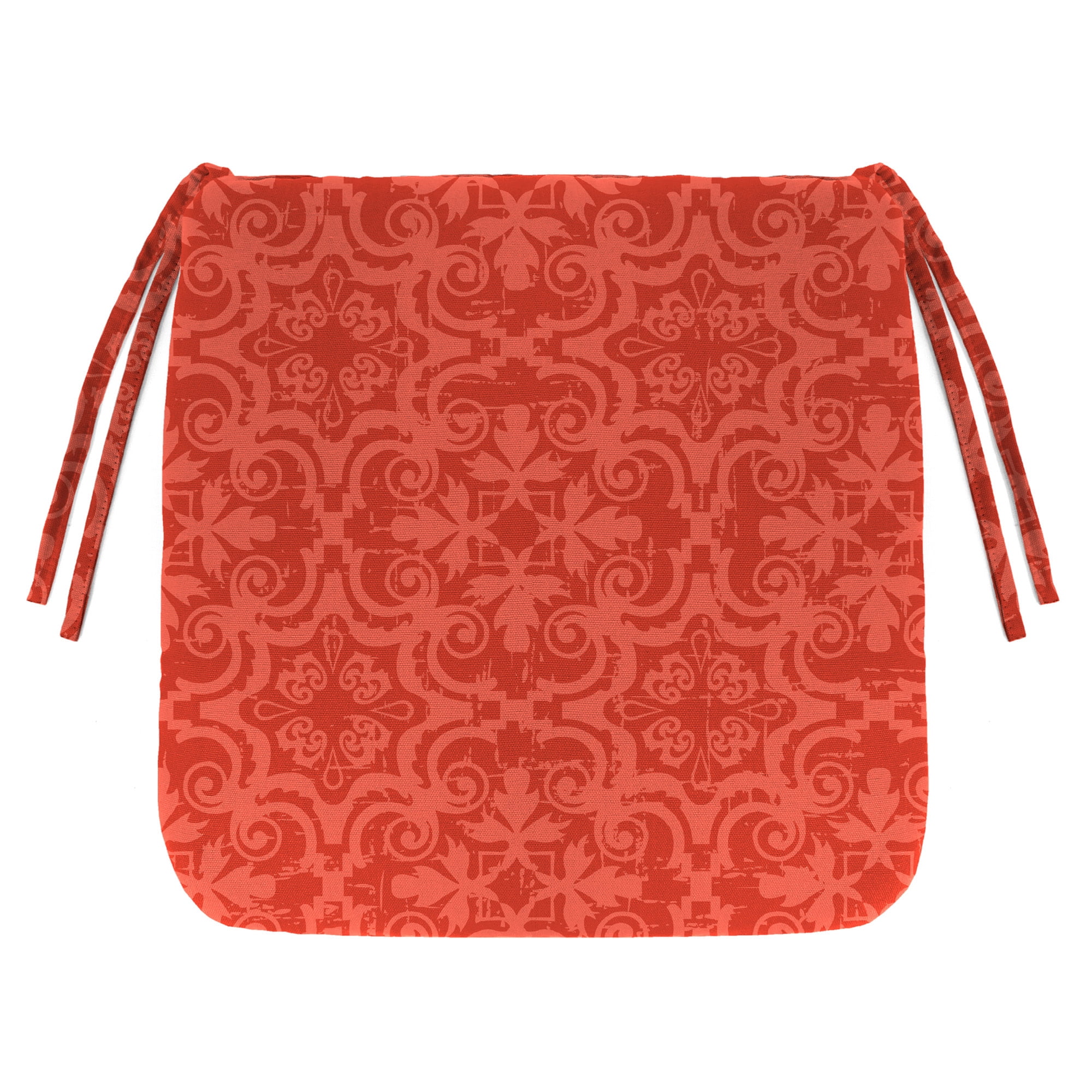 Jordan Manufacturing 16" x 16" Persimmon Red Medallion Square Outdoor Chair Pad Seat Cushion with Ties