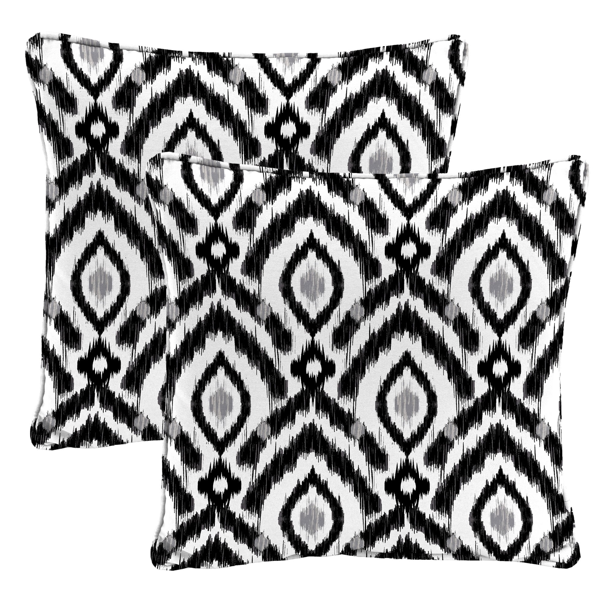 Jordan Manufacturing 16" x 16" Pitazzo Panther Black Ikat Square Outdoor Throw Pillow with Welt (2 Pack)