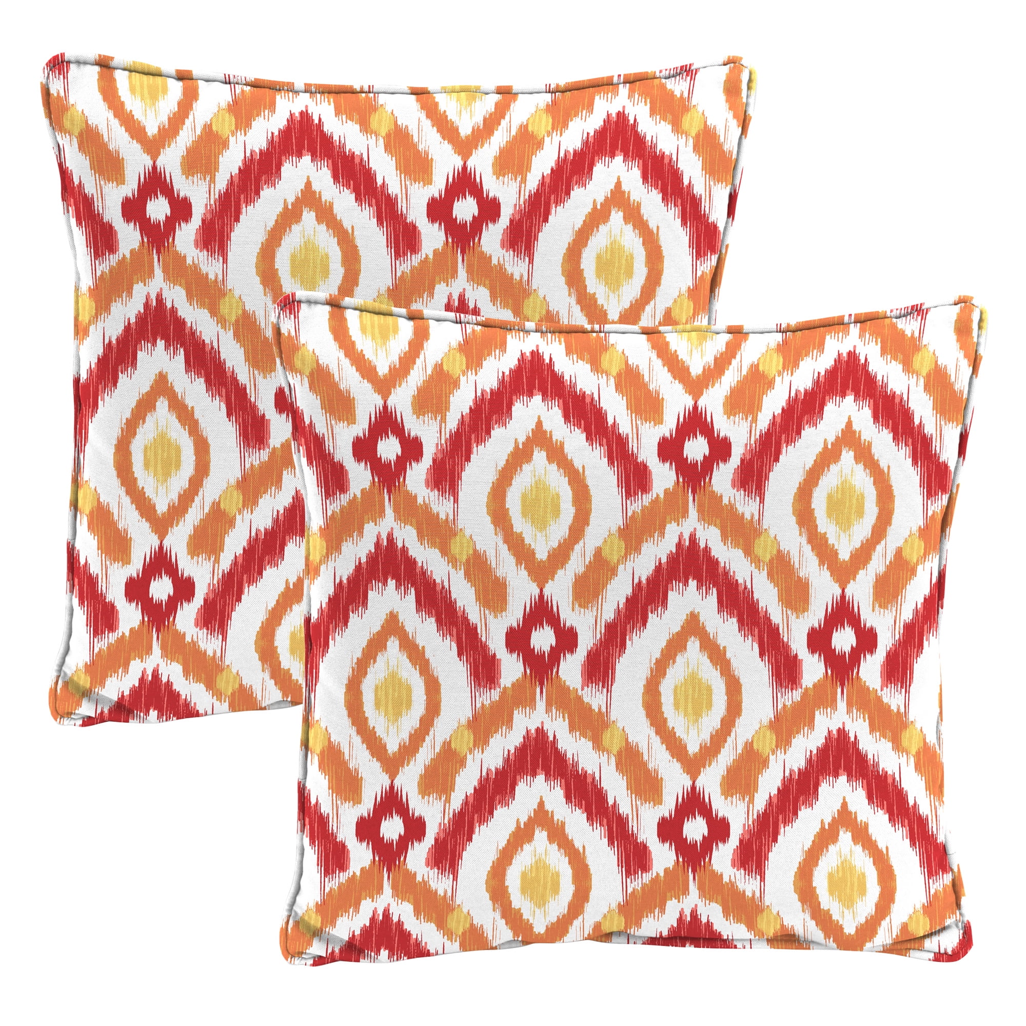 Jordan Manufacturing 16" x 16" Pitazzo Zinnia Orange Ikat Square Outdoor Throw Pillow with Welt (2 Pack)
