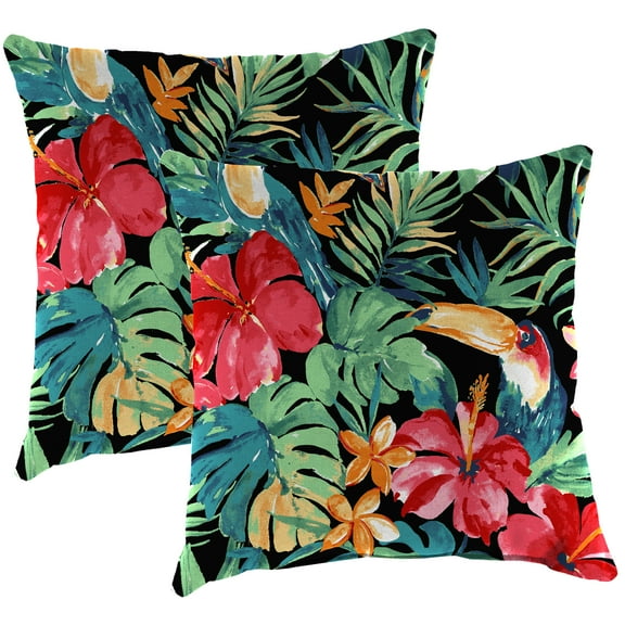 Jordan Manufacturing 16" x 16" Rani Citrus Black Tropical Square Outdoor Throw Pillow (2 Pack)