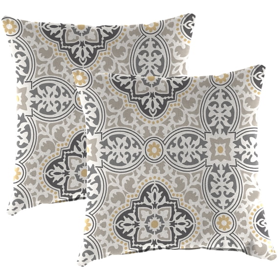 Jordan Manufacturing 16" x 16" Rave Grey Quatrefoil Square Outdoor Throw Pillow (2 Pack)