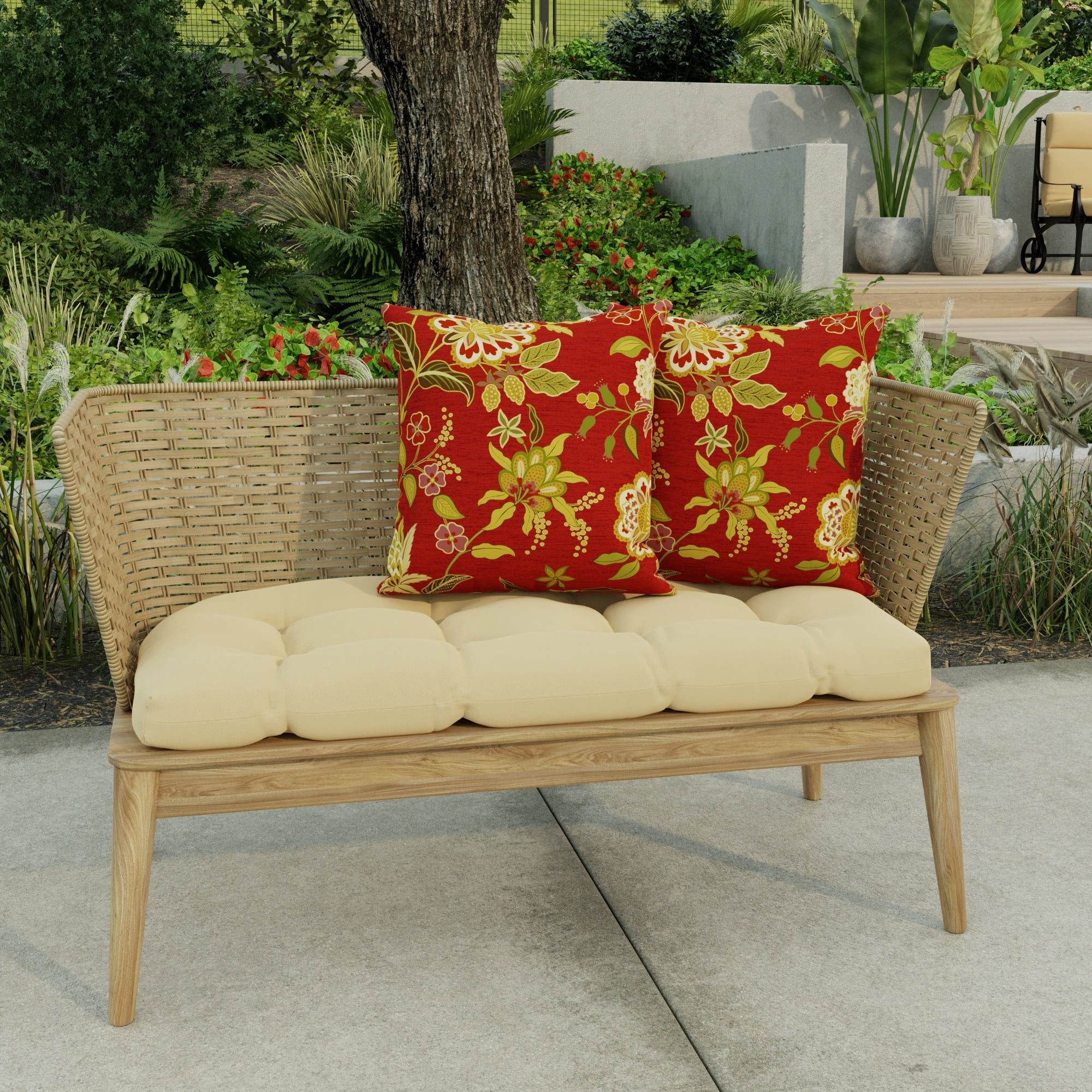 Jordan Manufacturing 16 X 16 Red Floral Outdoor Throw Pillow Set Of 