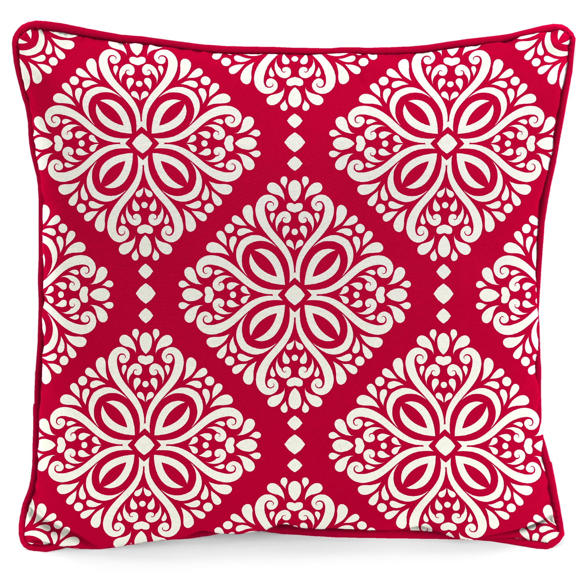 Jordan Manufacturing 16" x 16" Red Medallion Square Outdoor Throw Pillow with Welt