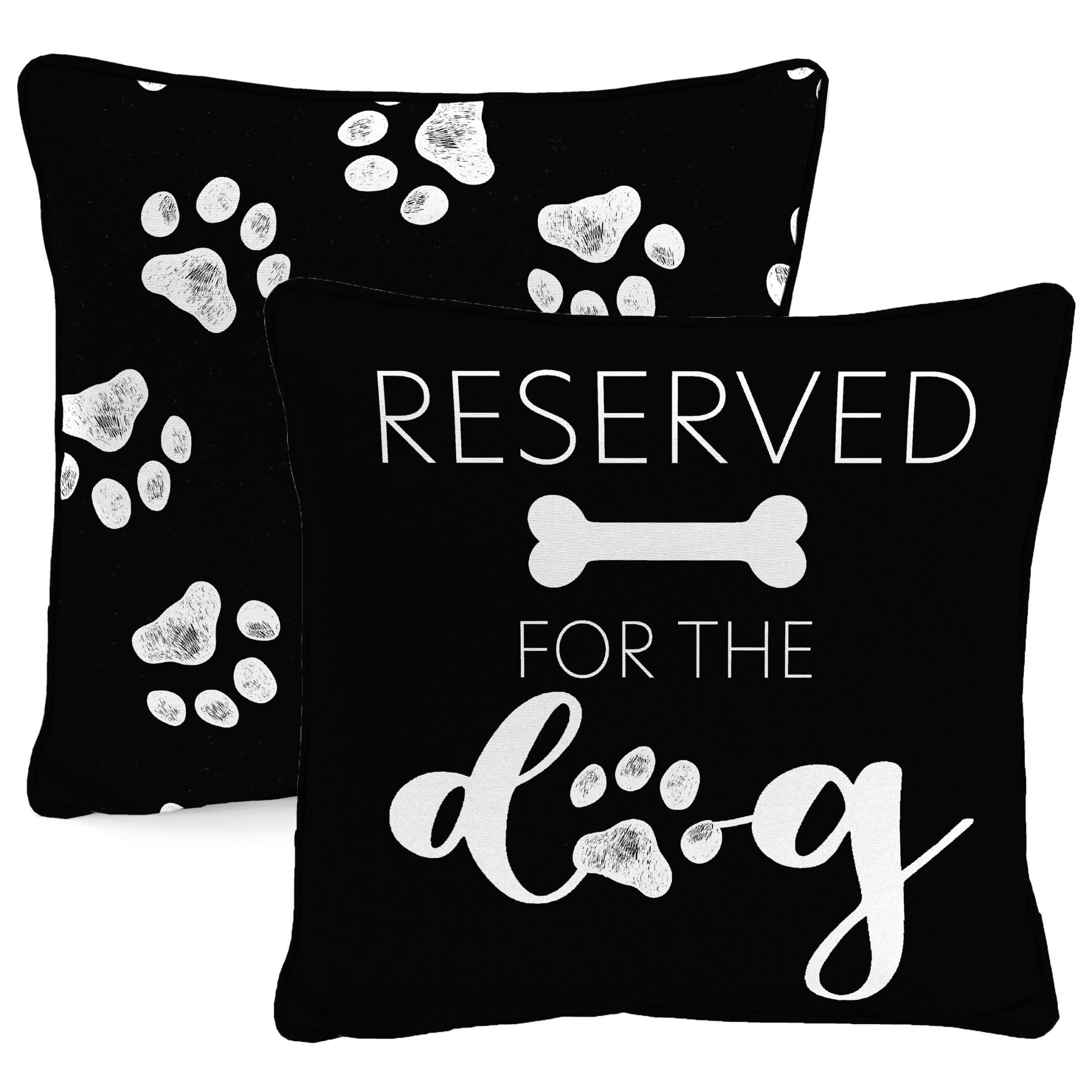 Jordan Manufacturing 16" x 16" Reserved for the Dog and Pawprint Black Novelty Reversible Square Outdoor Throw Pillow with Welt