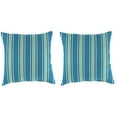 thumbnail image 1 of Jordan Manufacturing 16" x 16" Sanders Puff Blue and Gray Green Stripe Square Outdoor Throw Pillow (2 Pack), 1 of 9