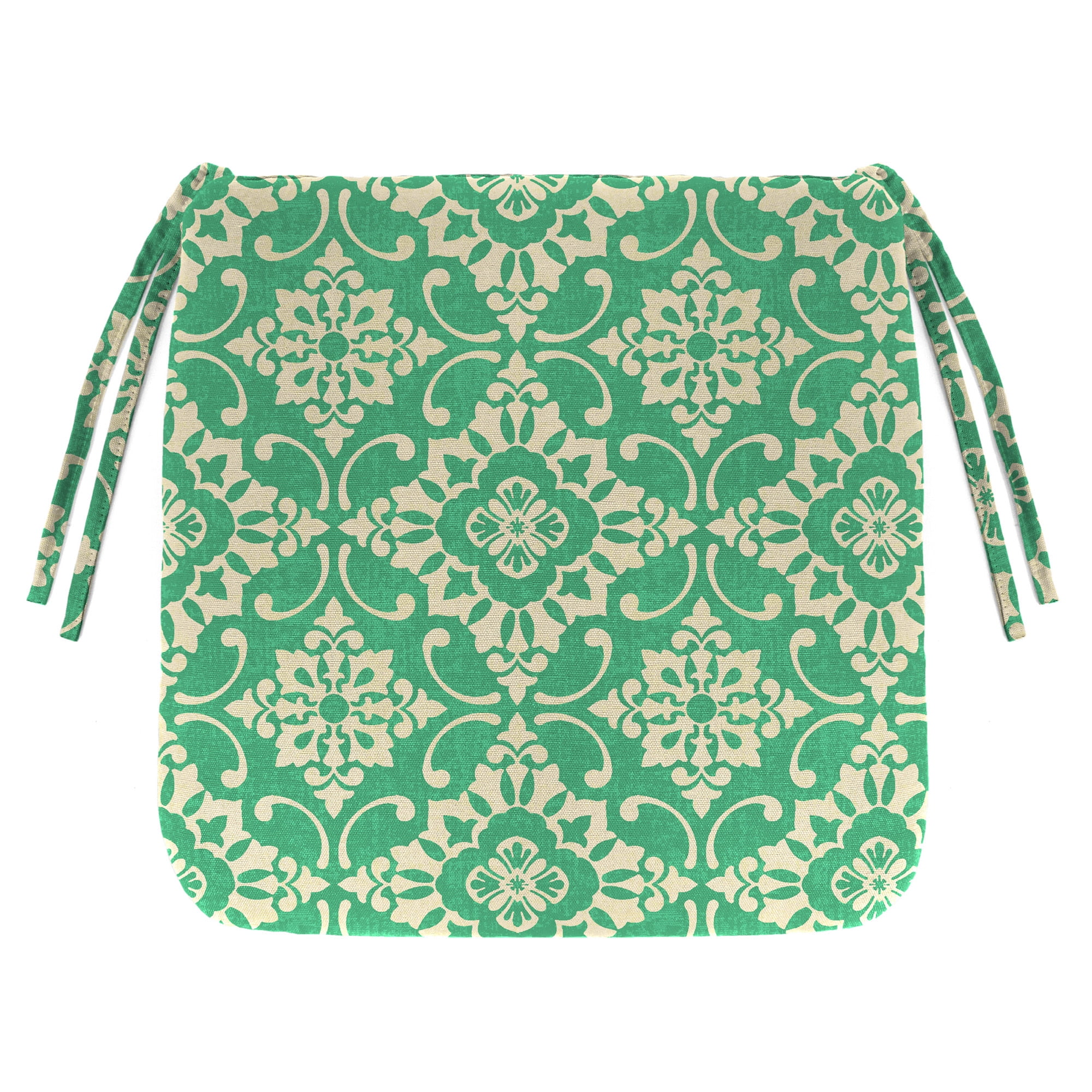 Jordan Manufacturing 16" x 16" Scampi Emerald Green Medallion Square Outdoor Chair Pad Seat Cushion with Ties