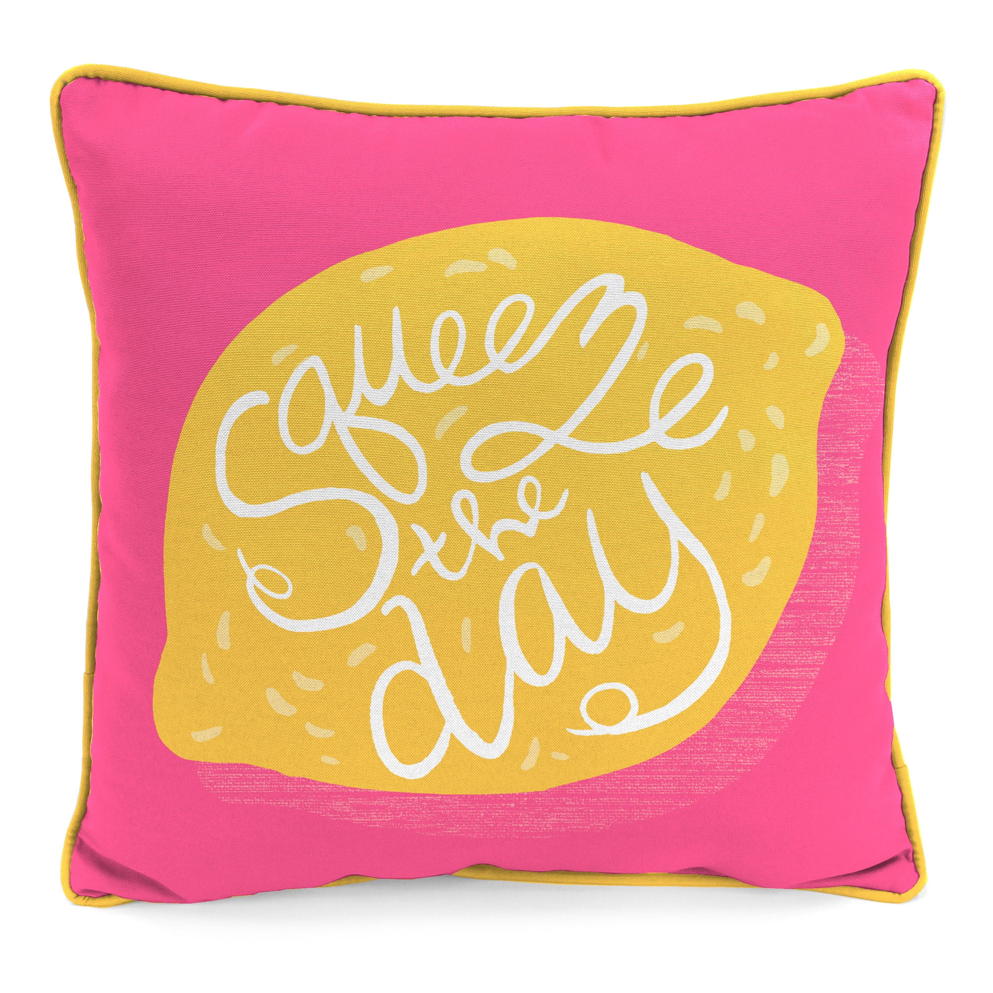 Jordan Manufacturing 16" x 16" Squeeze the Day Coral Novelty Square Outdoor Throw Pillow with Welt