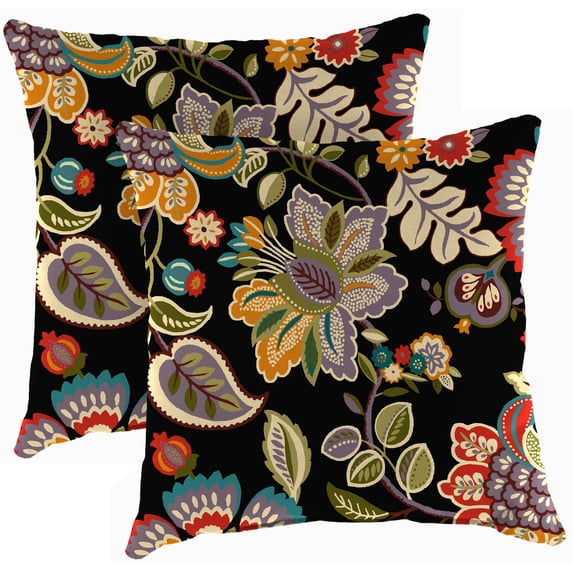 Jordan Manufacturing 16" x 16" Telfair Midnight Multicolor Paisley Square Outdoor Throw Pillow (2 Pack)