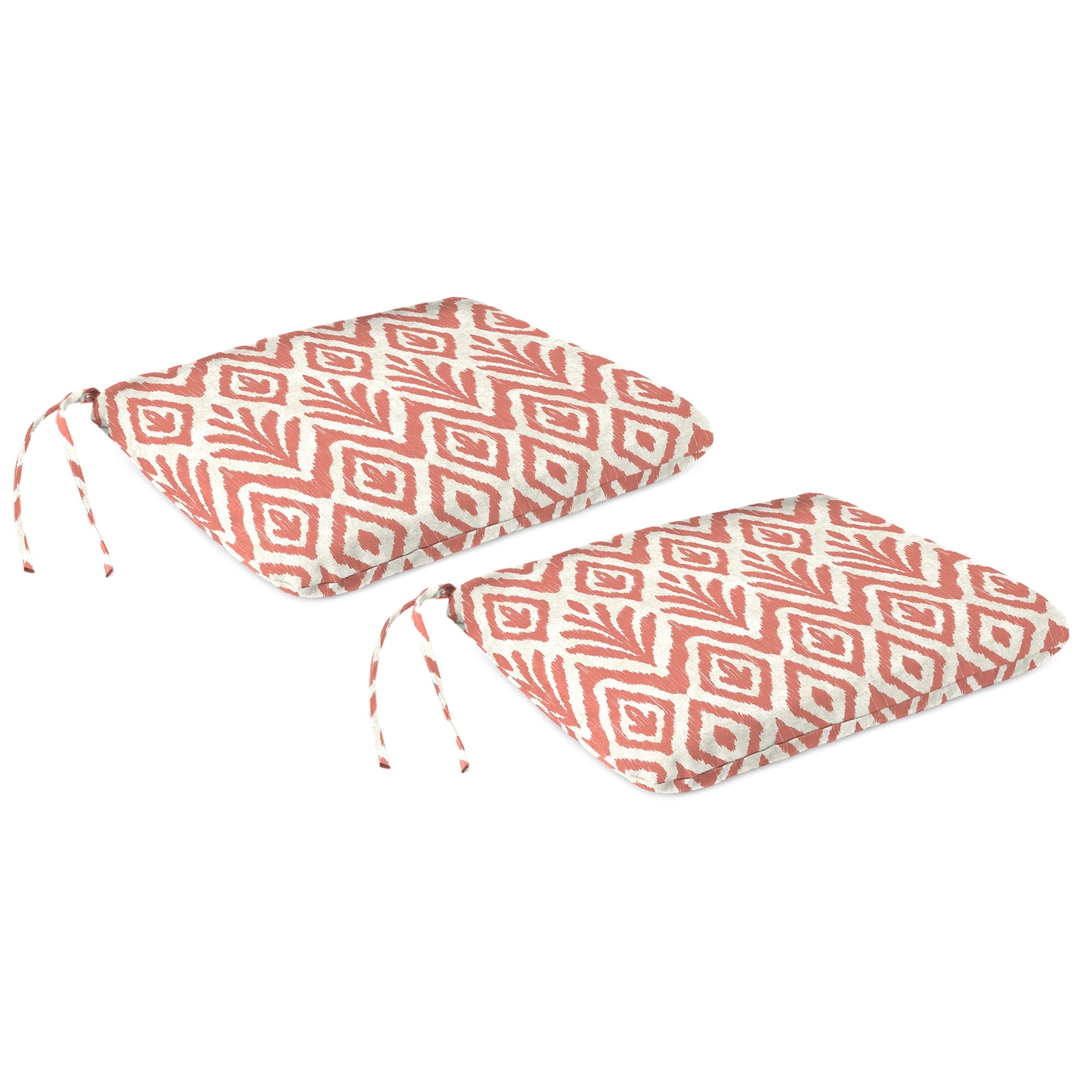 Jordan Manufacturing 16" x 16" Tinker Suntan Coral Ikat Square Outdoor Chair Pad Seat Cushion with Ties (2 Pack)