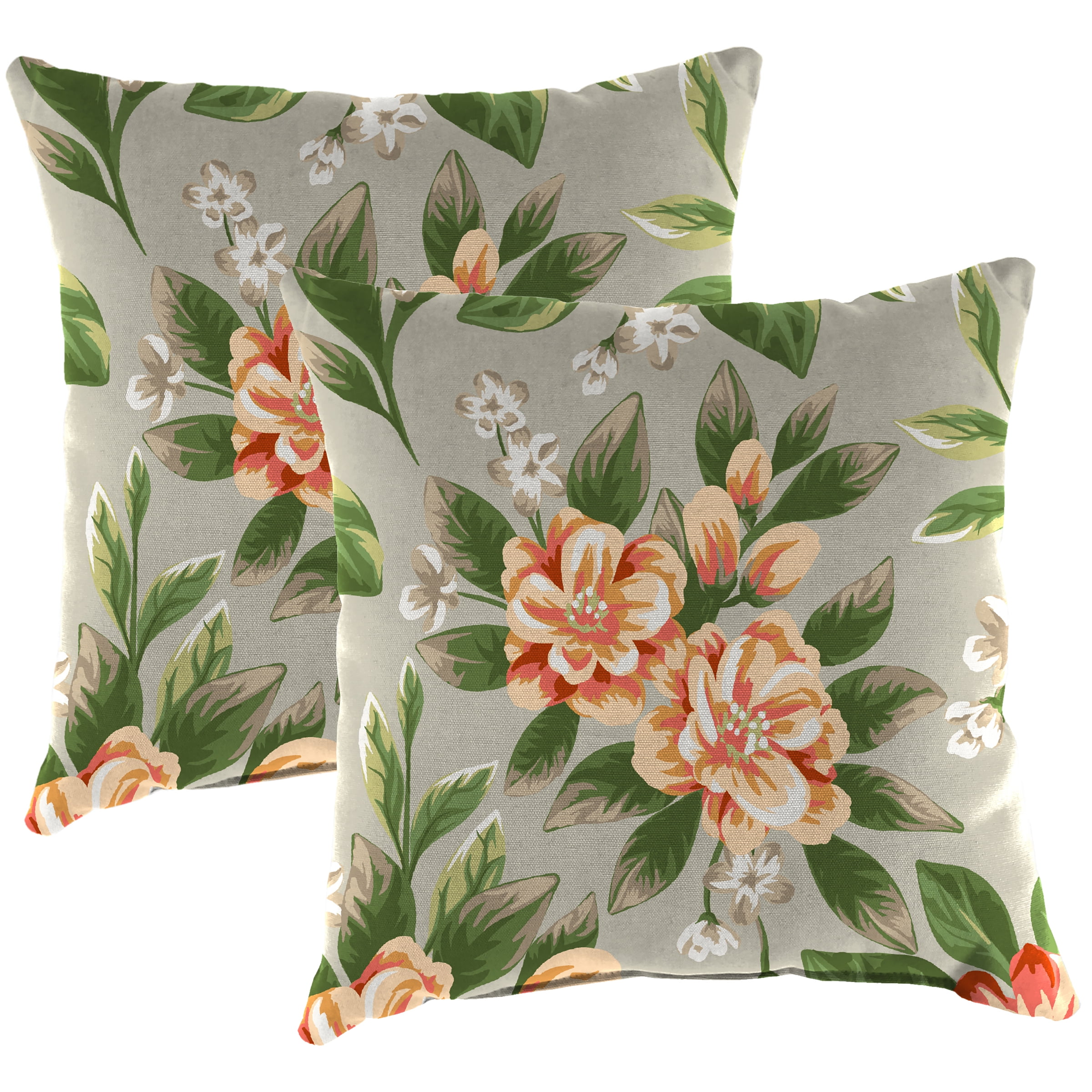 Jordan Manufacturing 16" x 16" Tori Cedar Grey Floral Square Outdoor Throw Pillow (2 Pack)
