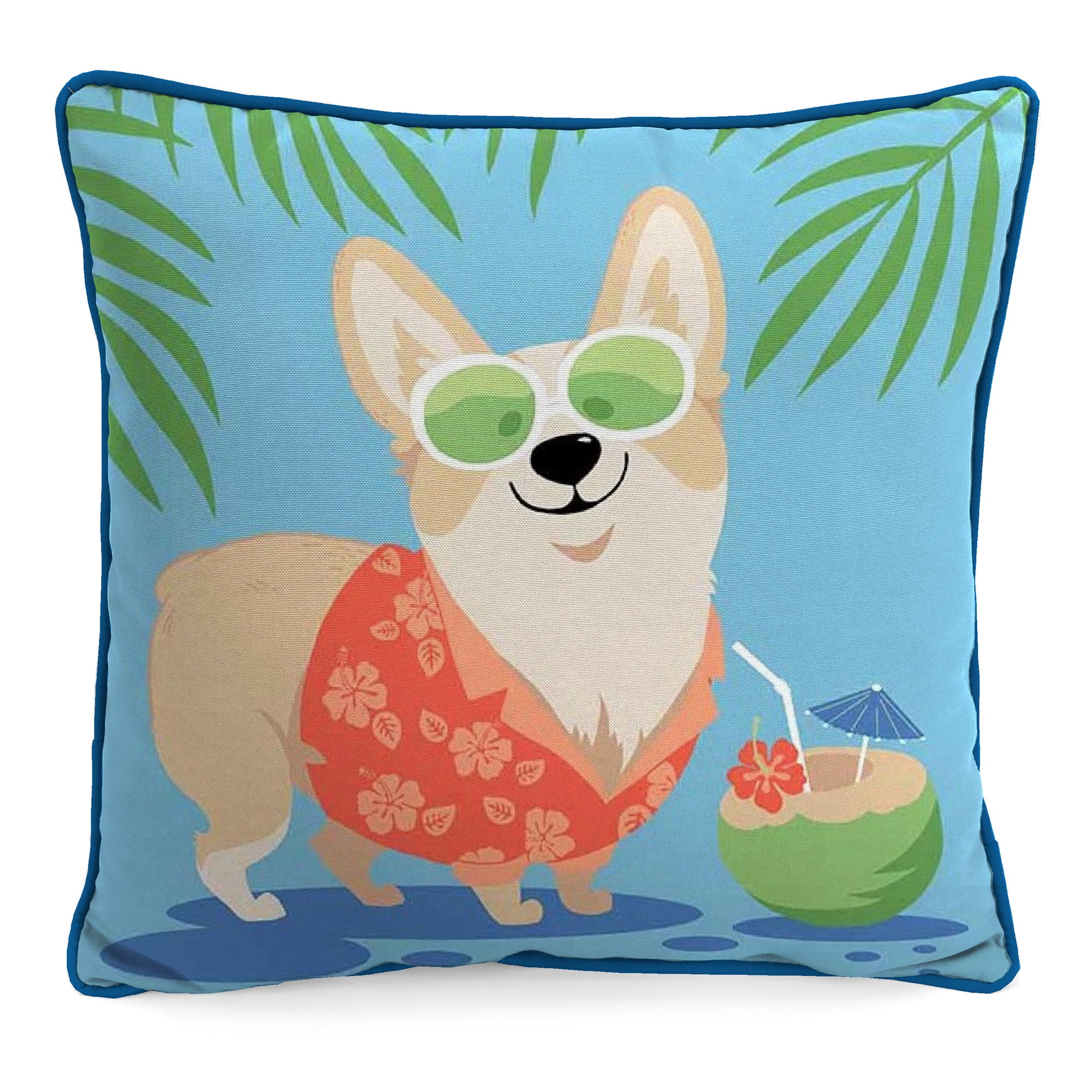Jordan Manufacturing 16" x 16" Vacation Dog Blue Animal Square Outdoor Throw Pillow with Welt