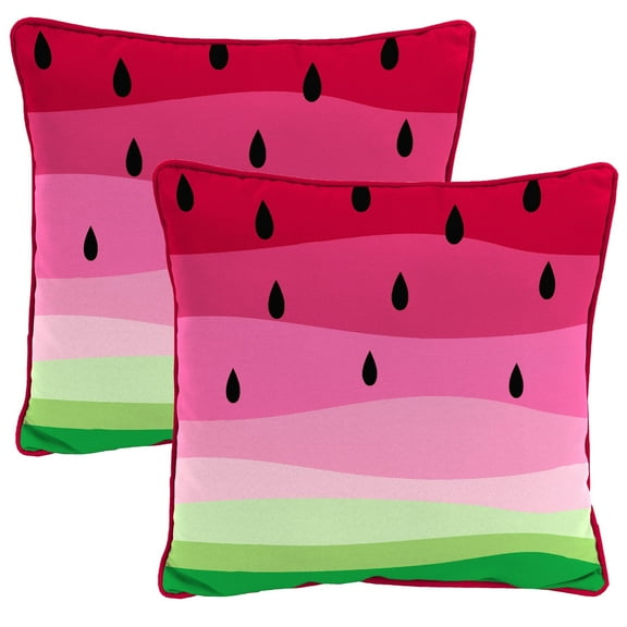 Jordan Manufacturing 16" x 16" Watermelon Ombre Pink and Green Fruit Square Knife Edge Outdoor Throw Pillow (2 Pack)