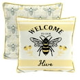 thumbnail image 1 of Jordan Manufacturing 16" x 16" Welcome to Our Hive Yellow and Multicolor Novelty Reversible Square Outdoor Throw Pillow with Welt, 1 of 13