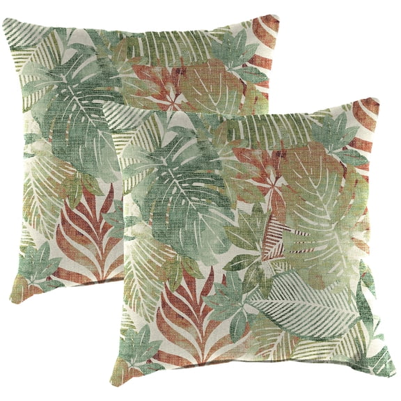 Jordan Manufacturing 16" x 16" Wesley Almond Green Leaves Square Outdoor Throw Pillow (2 Pack)