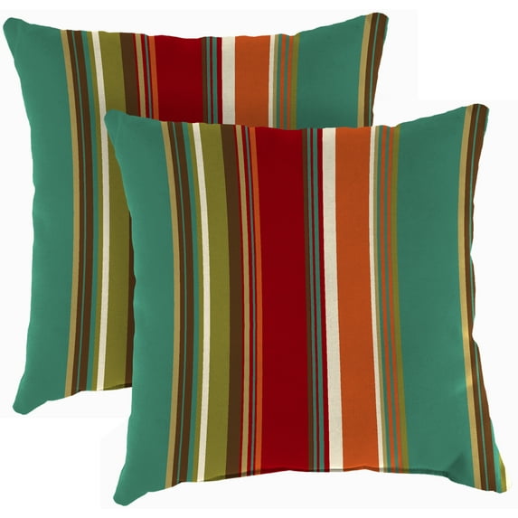 Jordan Manufacturing 16" x 16" Westport Teal Multicolor Stripe Square Outdoor Throw Pillow (2 Pack)