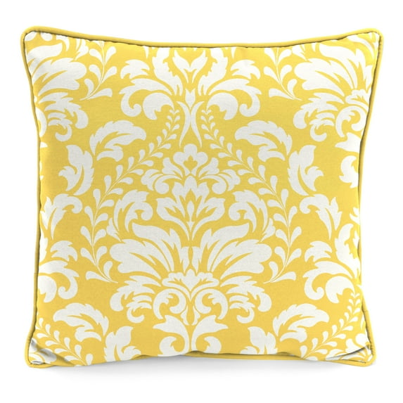 Jordan Manufacturing 16" x 16" Yellow Damask Square Outdoor Throw Pillow with Welt