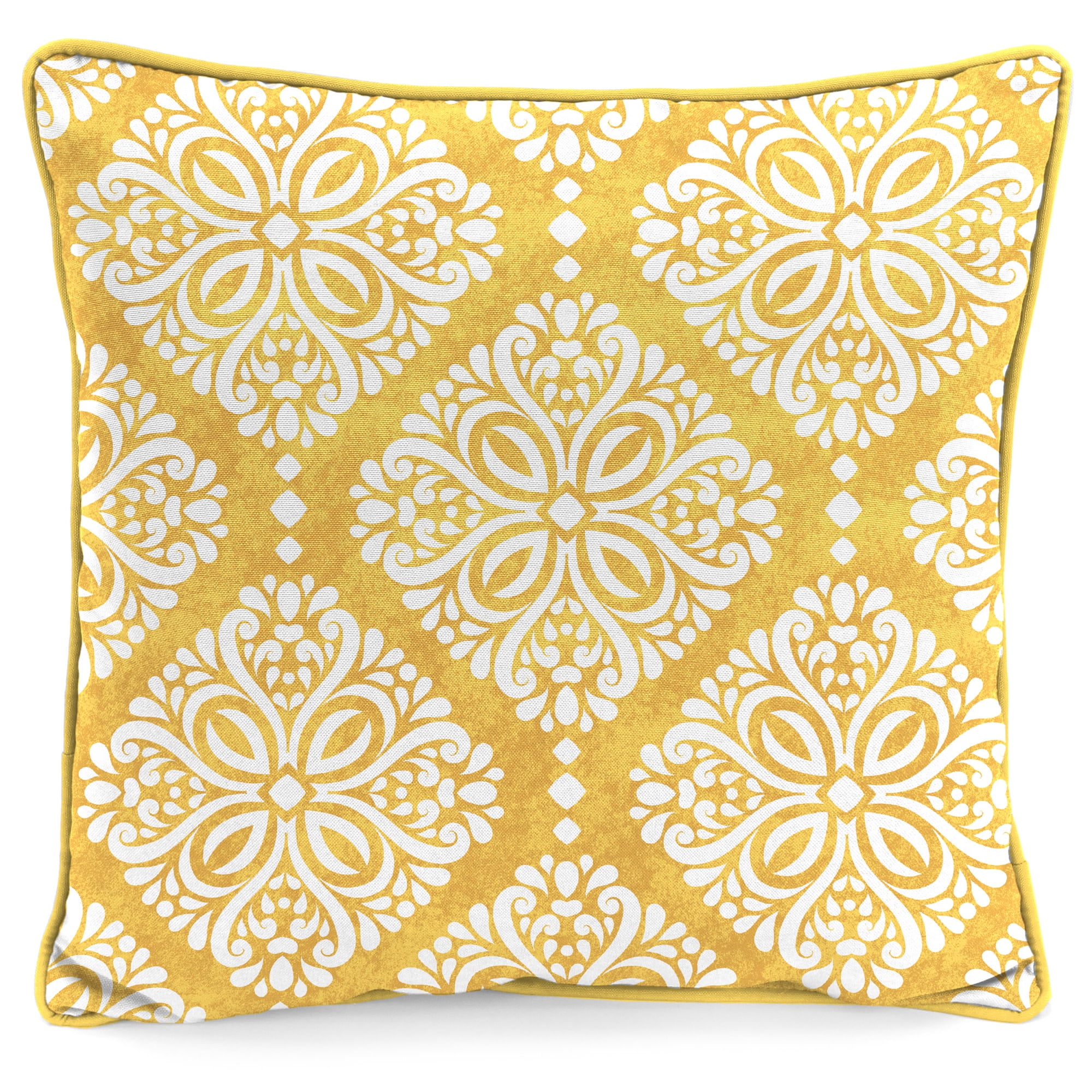 Jordan Manufacturing 16" x 16" Yellow Medallion Square Outdoor Throw Pillow with Welt