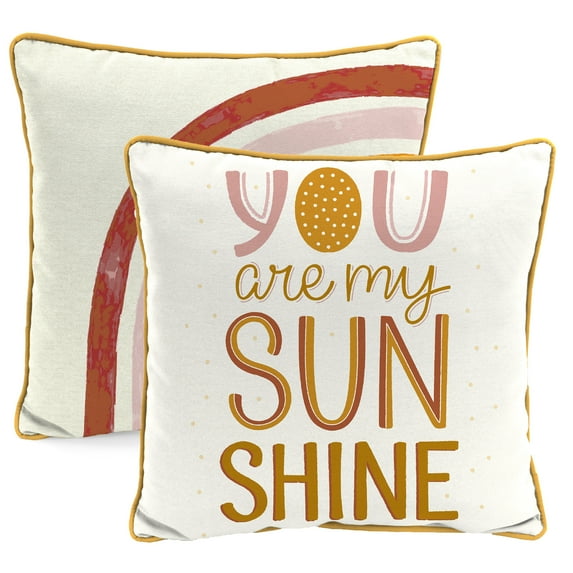 Jordan Manufacturing 16" x 16" You Are My Sunshine Cream and Multicolor Novelty Reversible Square Outdoor Throw Pillow